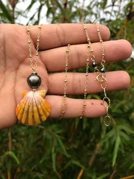 

Sunrise shell with Tahitian pearl Necklace Sunrise Shell Necklace
