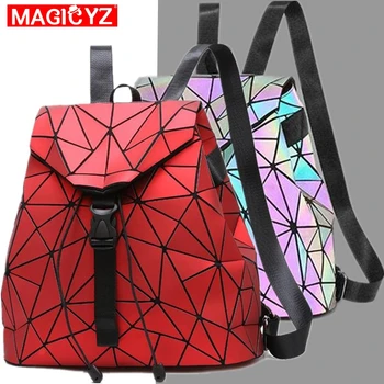 

Color women's backpack luminous geometric shoulder school backpack for teenage girls mochila ladies travel holographic bag