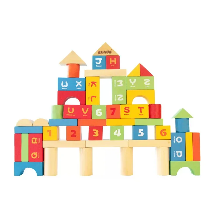

Kindergarten Educational Early Childhood Toy Color 50 Tablets with Numbers Lettered Building Blocks Wooden Barrel Bhw001