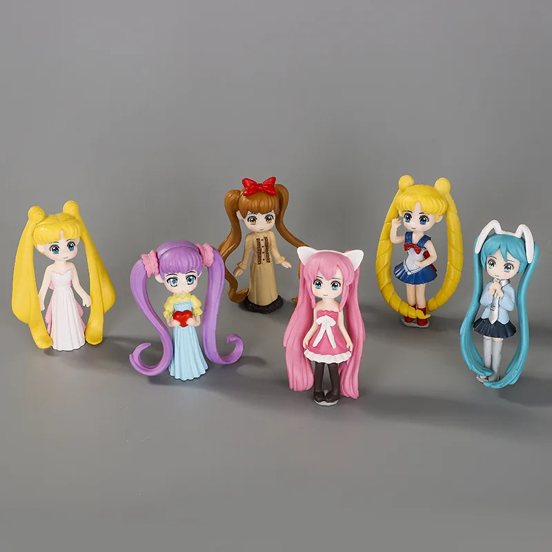 

7.5cm 6pcs/lot Cartoon Sailor Moon Tsukino Usagi PVC Action Figure Cake Decoration Collection Model Toy