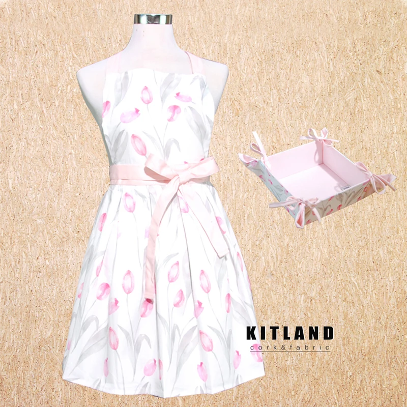 

Kitland Women Kitchen Aprons tulips pattern Housewife cooking baking 100% cotton Apron