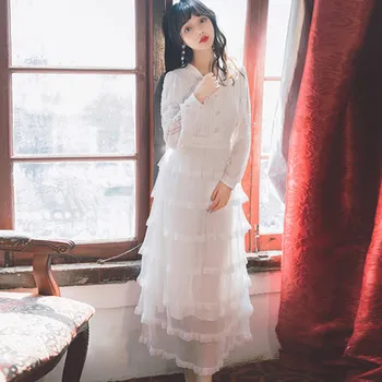 

New Autumn V-neck Woman dress white lace Full sleeve elegant party Dresses Female spring 2020 white vestidos