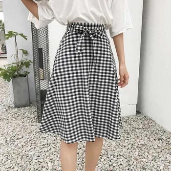 

2019 Women Plaid Print Skirt Fashion High Waist Chiffon Midi Skirt Summer Female Short Skirt Rk 5Colors