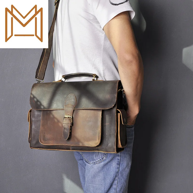 

Crazy Horsehide Genuine Leather Classic Man 14 Inch Business Affairs Portable Document Computer Package