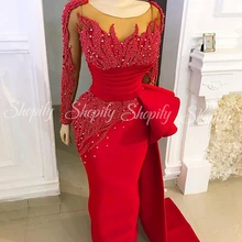 Новое поступление, вечернее платье для женщин, элегантное, прямое, с длинным рукавом, с жемчугом, в африканском стиле, женское, красное, атласное, роскошное, вечернее платье