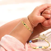 

Personalized Evil Blue Eye Baby Bracelet,Figaro Chain Stainless Steel Link,Customized Name Bracelet for Boy Girls Kids Children