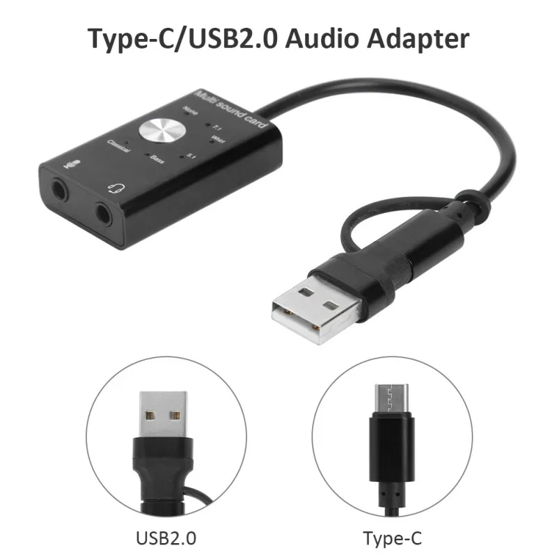 External USB Sound Card USB 2 0 Type C To 3 5mm Headphone Jack Microphone Audio Adapters For Windows Mac Linux Androids