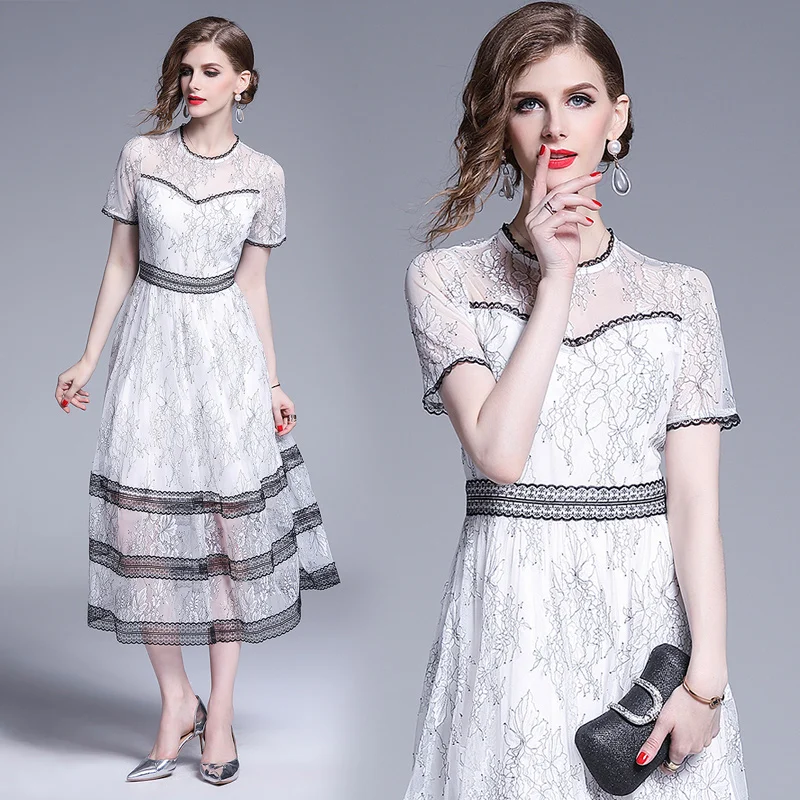 

Designer Dresses Runway High Quality Casual fashion new women's short-sleeved temperament slim long A-line dress