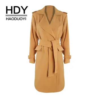 

HDY Haoduoyi Ginger Mantle Open Waist Hem Knot Safari Trench Coat For Women Natural Leisure Style Autumn Winter