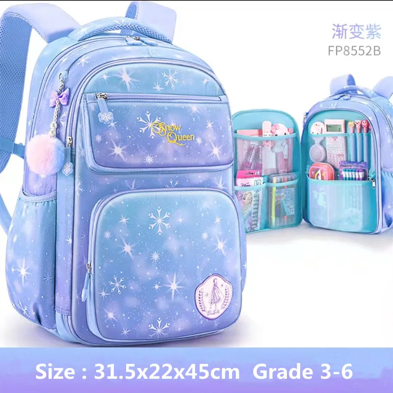 Disney Frozen School Bag For Girl Primary Student Shoulder Causal Backpack Alice Large Capacity Super Light Grade 1-6 Mochilas