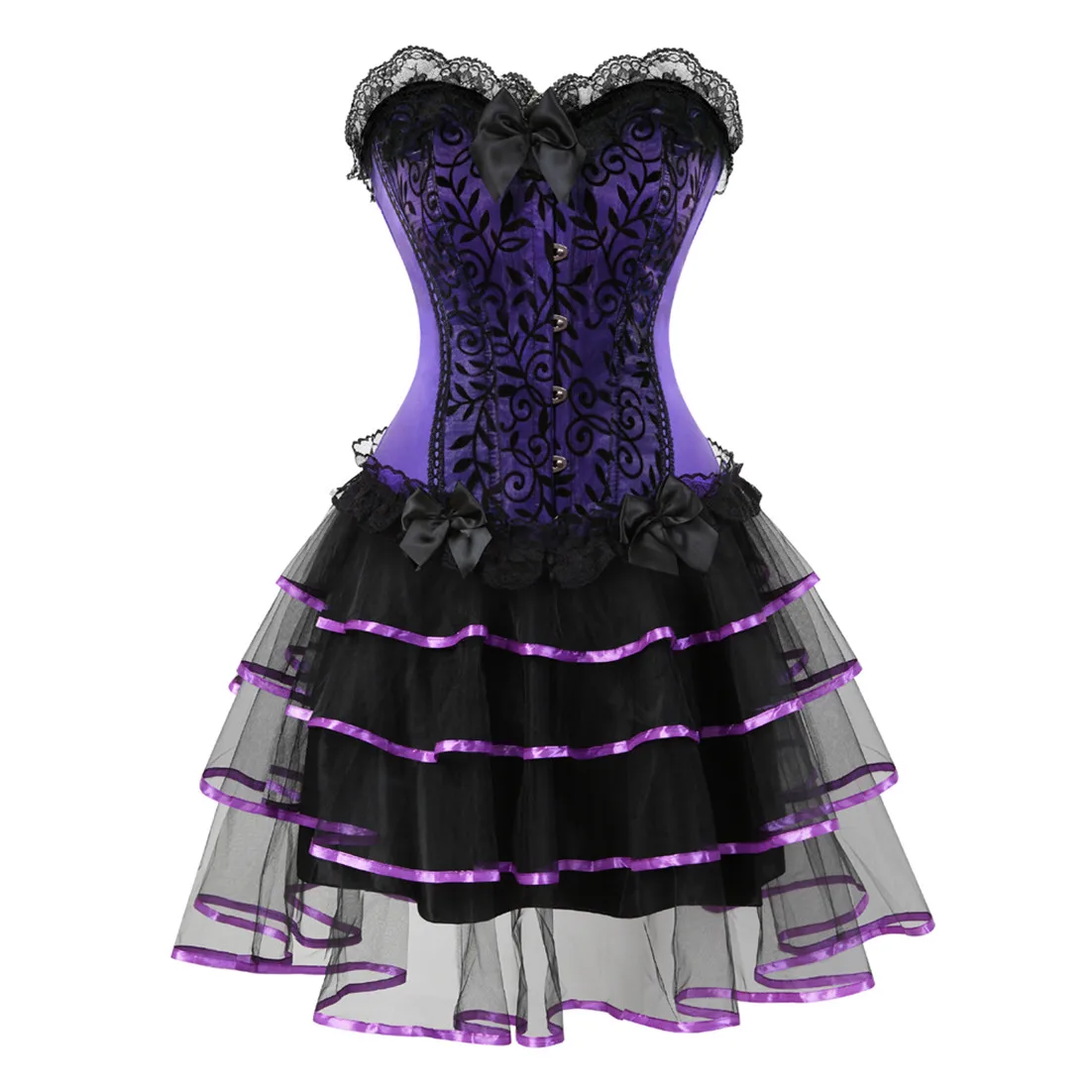 Women's  Overbust Corset Halloween Dress Showgirl Costume Mini Tutu Skirt Petticoat Carnival Dress Waist Cincher Plus Size