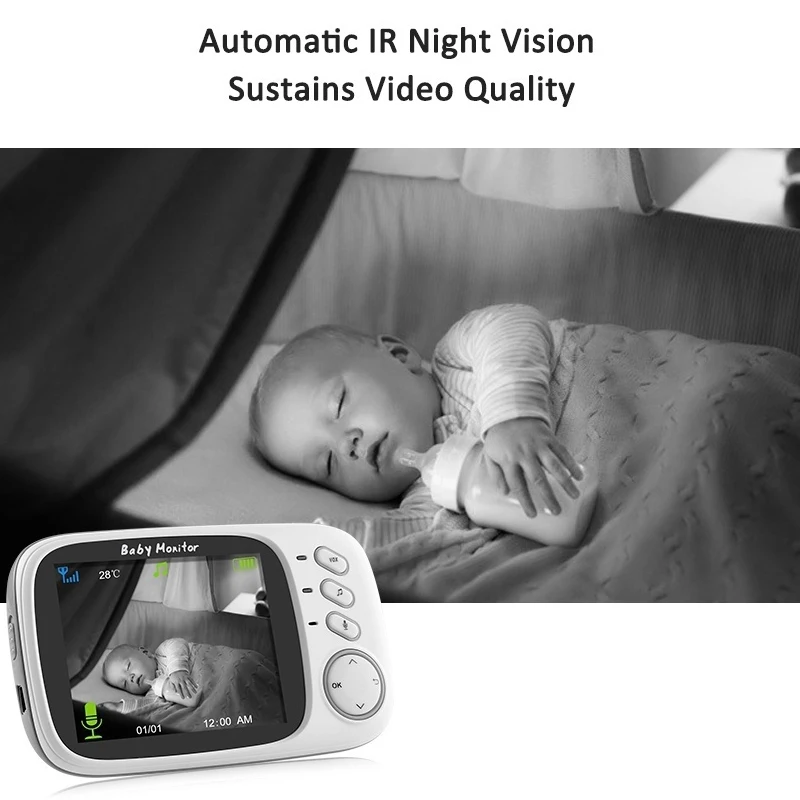  Video Baby Monitor with Camera 3.2 inch LCD Screen Wireless Baby Camera Night Vision 2-Way Talk Tem
