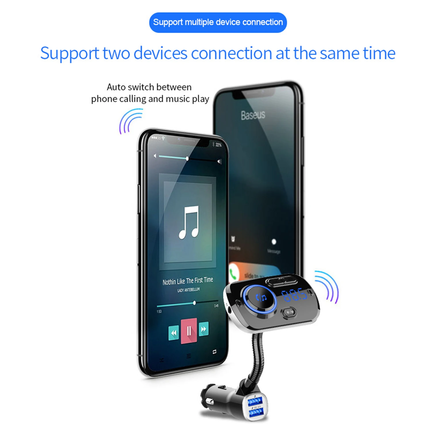 Besegad Portable Car Vehicle Bluetooth FM Transmitter HandsFree Wirless Radio Adapter AUX MP3 Player with Dual USB Car Charger