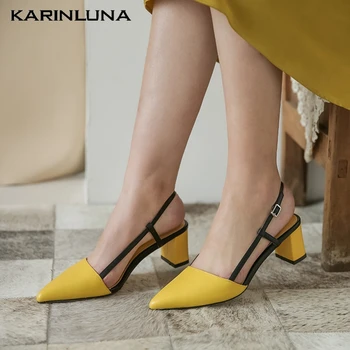 

Karinluna Brand New Elegant Pointed Toe High Heels Cow Skin Genuine Leather Summer Woman Shoes Sandals