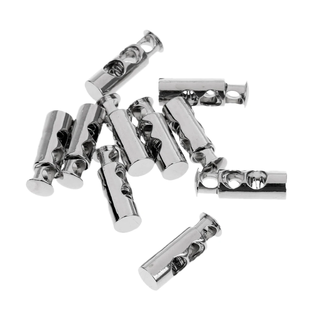 10 Pieces / Set Zinc Alloy Barrel Toggles Spring Stop Double Hole String Cord Locks Stopper End