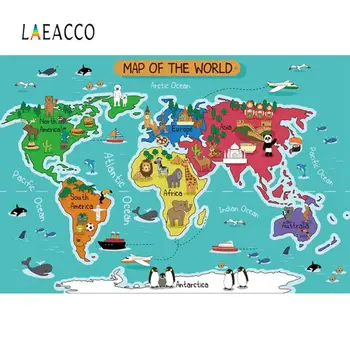 

Laeacco Old Map Of The World Animals Living Baby Study Learning Pattern Photo Background Photography Backdrop For Photo Studio
