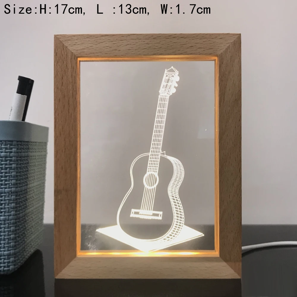 

New Night light USB powered by guitar birthday Valentine's Day For children gift Wooden Frame lights Ornaments Decorative lights