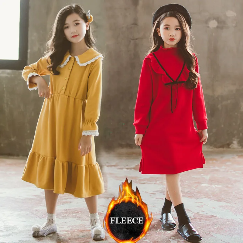 

Teen Girls Winter Dress Fleece Thick Warm Ruffle Kids Dresses for Girls Clothes Kids Outfits 10 12 Year Children Princess Dress
