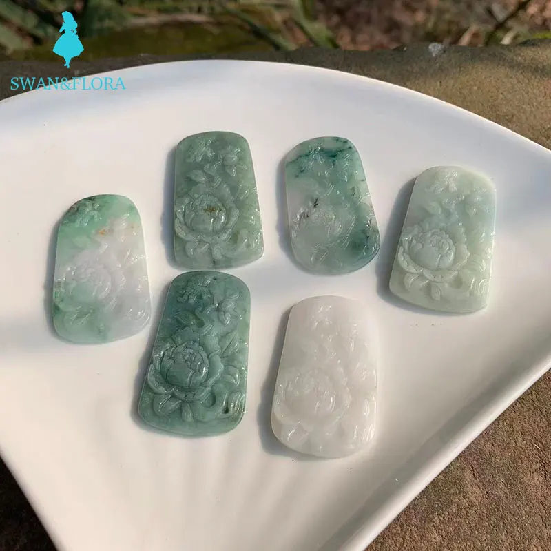 

Natural Burmma Jade Jadeite Pendant Necklace High-End Gift Hand Carved Flowers Women Fine Burma Jade Gemstone Green