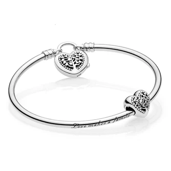 

NEW 100% 925 sterling silver 1:1 Genuine Charm Life Tree Love Signature Bracelet Set Fit DIY Gift Women Original Jewelry Pan