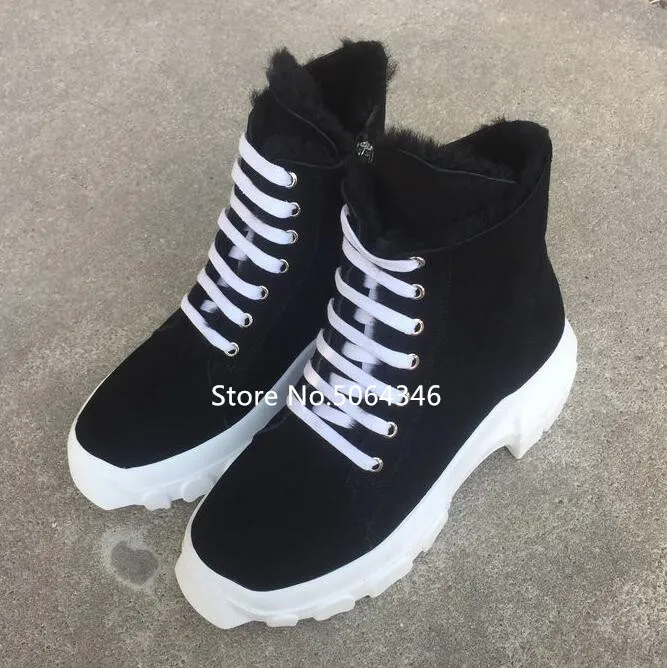 Fashion Design High Top Black Men Snow Boots Fur Inside Side Zip Cross-tied Thick Bottom Winter Short Boots For Men