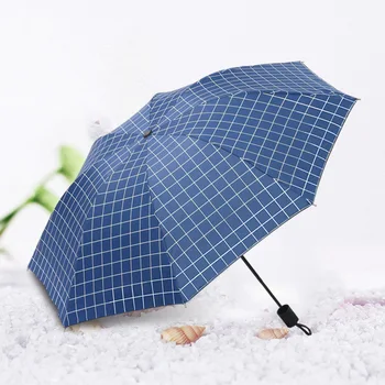 

Square Lattice New Sun Umbrella Shade Anti-UV Men Women Fold Sunny Umbrella Dual Use Black Glue 3 Folding Umbrella