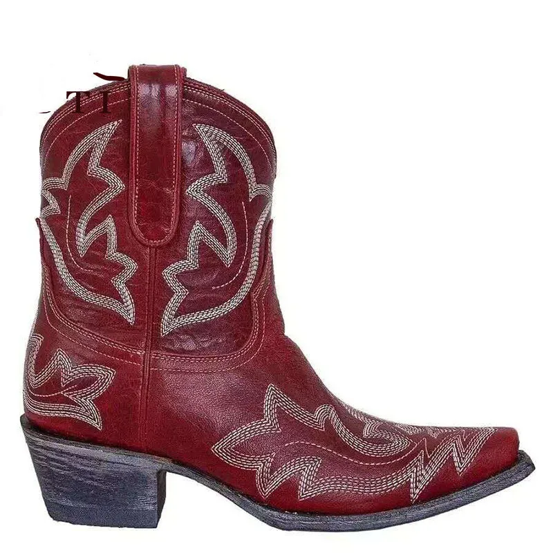 2022 Classic Embroidered Western Cowboy Boots for Women Leather Cowgirl Boots Low Heels Shoes Knee High Woman Boots