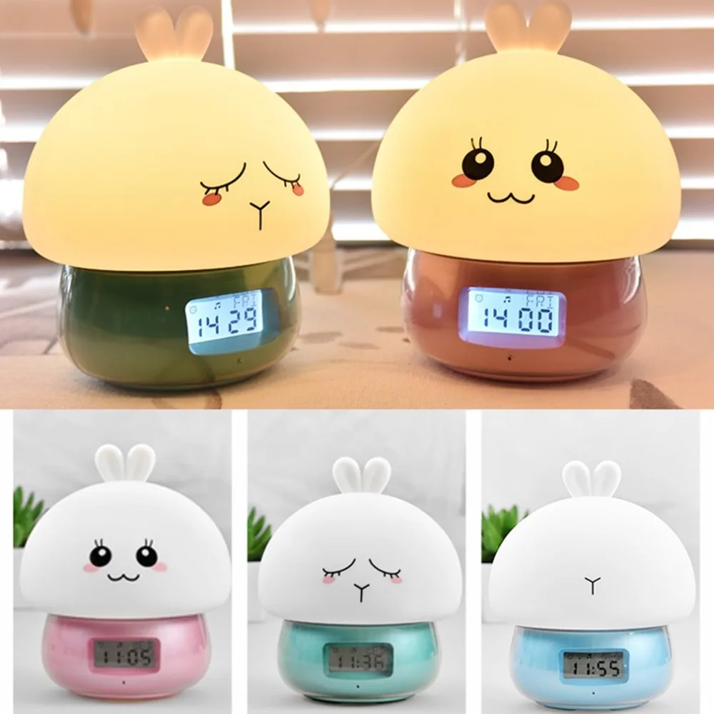 Kawaii Cute Cartoon Design Multifunctional Alarm Clock Wake Up Night Light Remote Control Desktop Recording Light Lamp