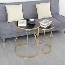 Table basse nordique Simple en métal, Table d'appoint pour salon, petite Table ronde créative 3 pièces, Table en verre combinée 