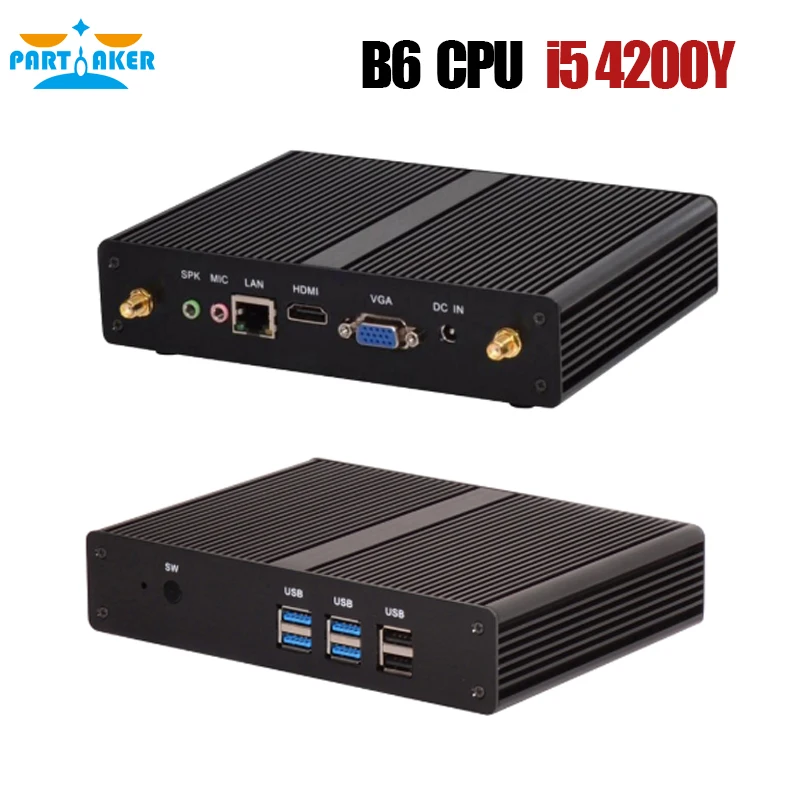 Core i3 4020Y i5 4200Y Partake Мини ПК Windows 10 HDMI VGA двойной дисплей порт мини HTPC мини компьютер Linux 2955U 4K ТВ коробка ПК - Цвет: i5 4200Y DDR3L