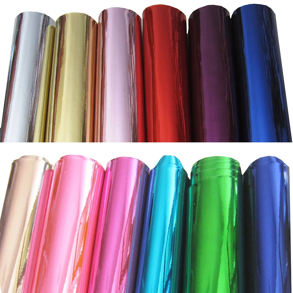 High light Rose Gold Sliver Plain Mirror Faux Synthetic PU Leather Fabric For Gift Boxes Bows Decoration DIY 30x134cm Roll