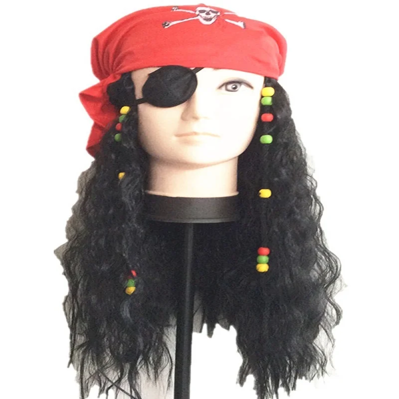 Wig Mens Fancy Dress Adults Costume BN Pirate Caribbean Captain Jack Sparrow 