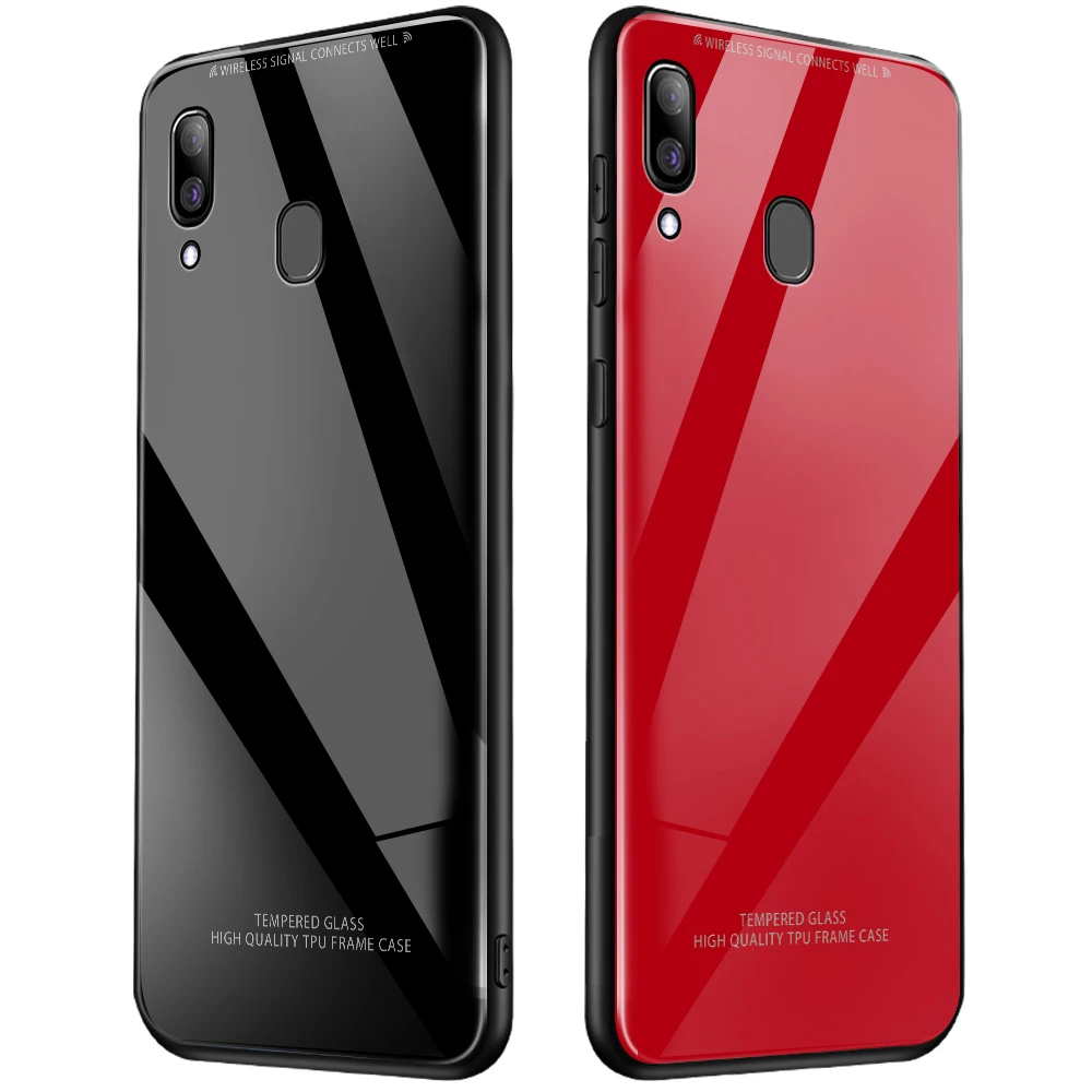 

Black Red Tempered Glass Phone Case For Samsung Galaxy A10 A30 A40 A50 A20 A70 A60 A9 A7 2018 A750 Glass Cover Case Fundas Coque