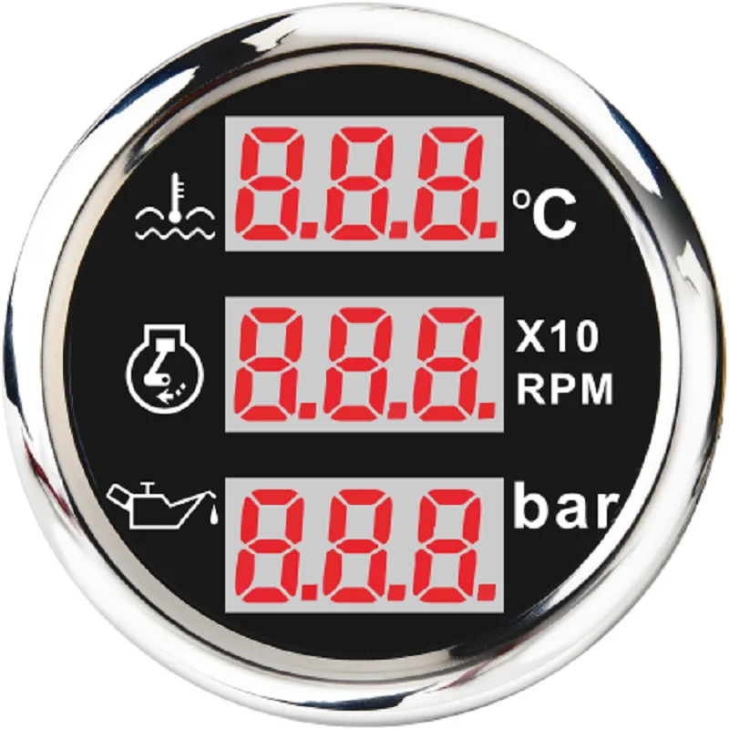 

New 52mm Waterproof Universal 3 in 1 Multi-Function Digital Gauge Tachometer Water Temp Oil Pressure With Alarm 9-32V