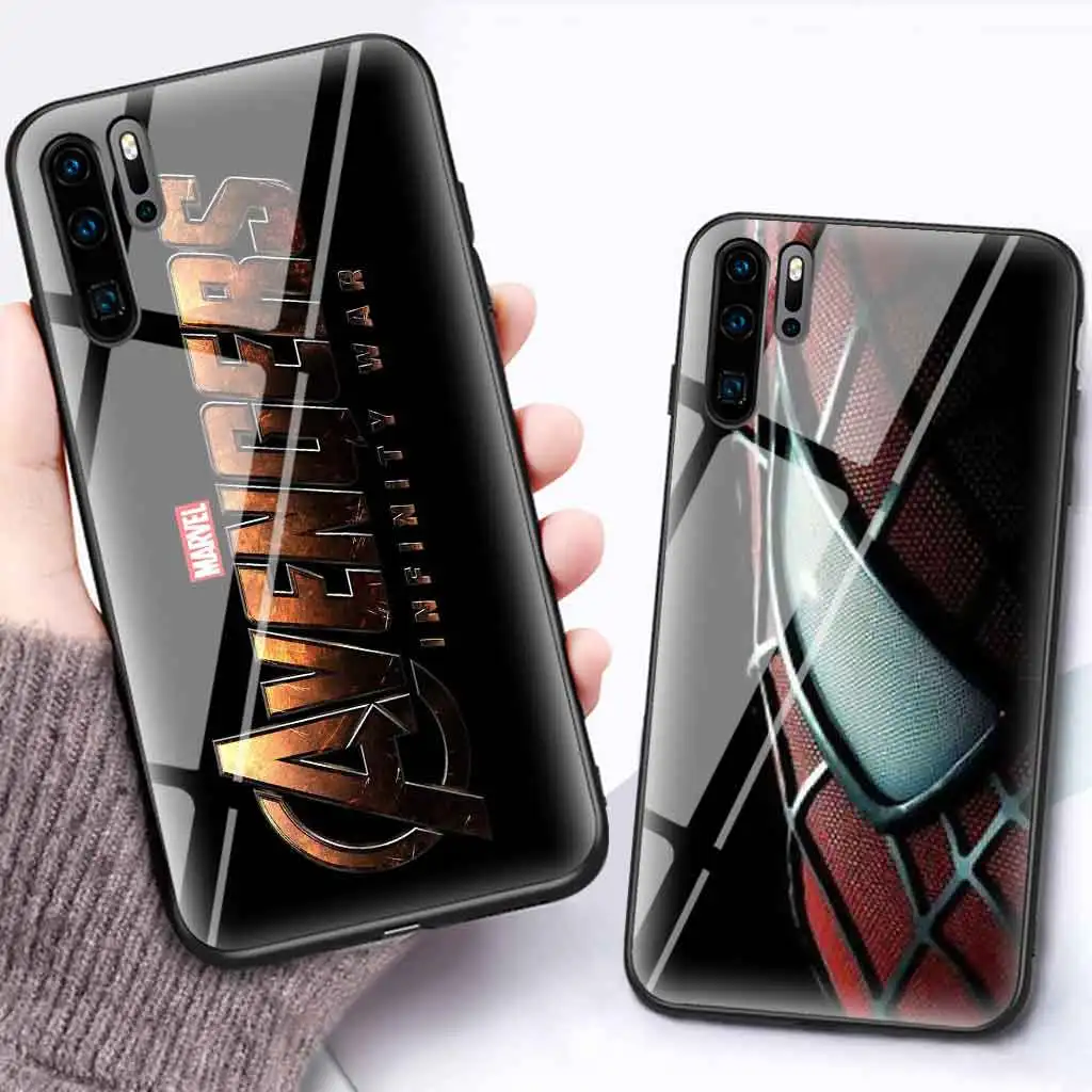 

Marvel logo glass case for huawei p20 p30 mate20 pro lite p20pro mate20pro luxury cartoon shockproof back hard cover coque