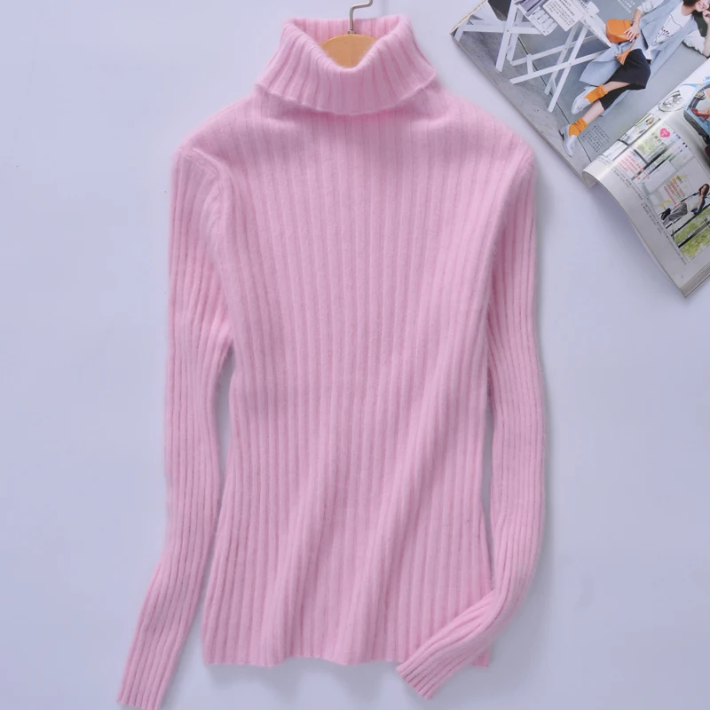 pink Женские джемперы, зима/осень,, мягкие Пуловеры, чистый норковый кашемир, вязаная одежда для девушек, Высокоэластичный женский свитер - Цвет: pink