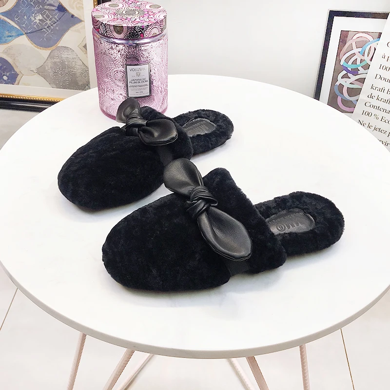 

Women Mules Fashion Wool Fur Slippers Winter Warm Flip Flops