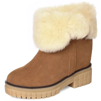 

SaraIris Brand New high-quality Cow Suede Leather With Fur Stylish Winter Shoes Boots Women Internal Increase Heels Snow Boots