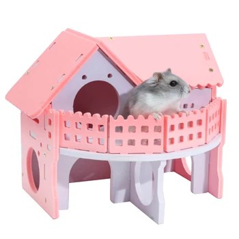 

Cute Small Animal Cages Rabbit Hamster House Double layer Skateboard Spinning Wheel Hamster Gerbil Mouse Pet Cage House