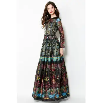 

Designer High Quality Vintage Long Sleeve Boho Beach European Style Original Brand Maxi Women Dress Vestidos Party Floral