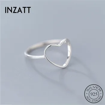 

INZATT Real 925% Sterling Silver Minimalist Hollow Heart Ring For Women Party cute Fine Jewelry Fashion Accessories 2019