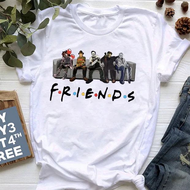 Женская новая Хэллоуин рубашка с героями телесериала «друзья» герои ужасов принты Ms. Friends модная Свободная Женская футболка большого размера топы - Цвет: 13