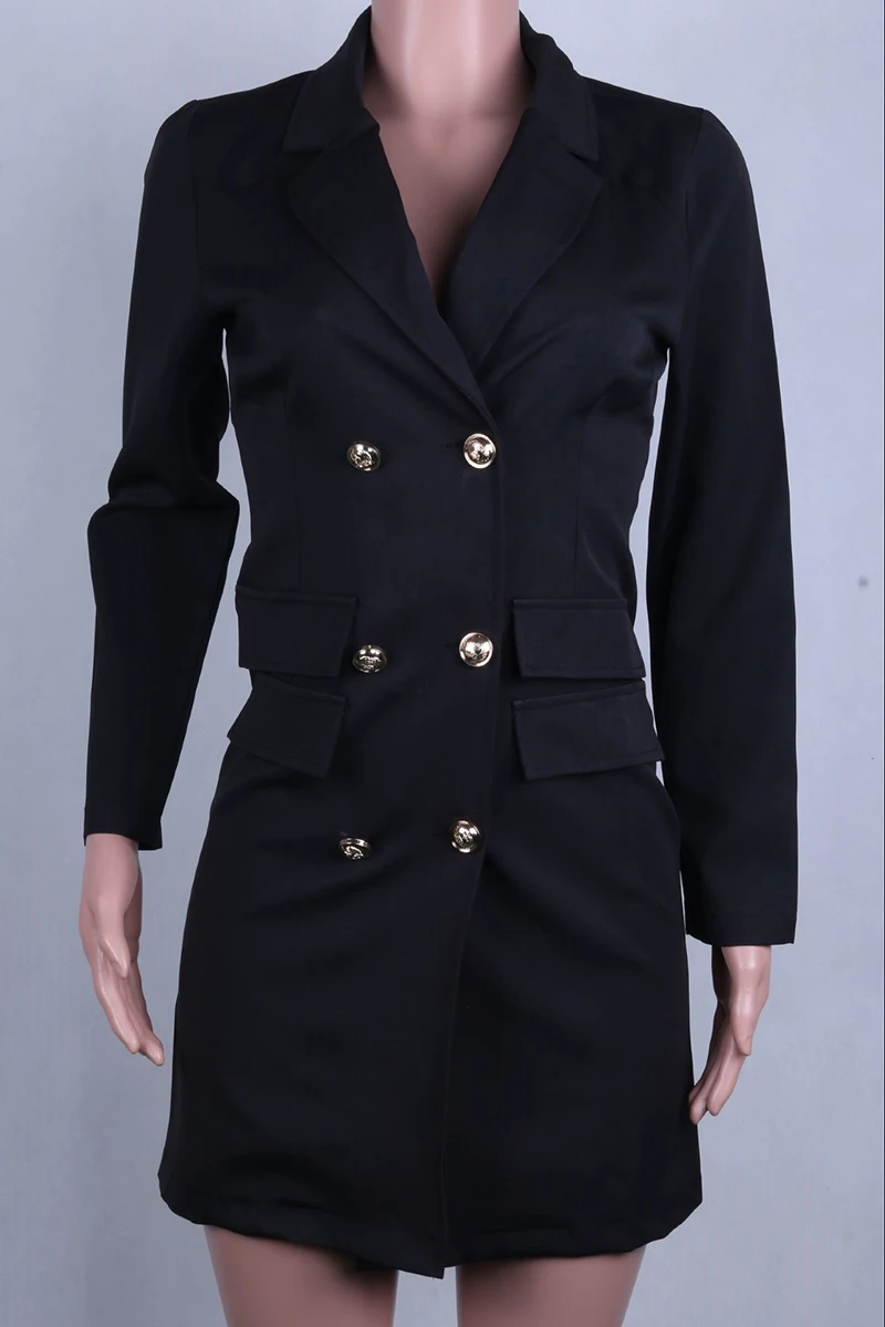 Женский черный блейзер, офисное Формальное пальто с длинным рукавом, новинка, длинное осеннее двубортное тонкое Сексуальное Женское офисное пальто, верхняя одежда