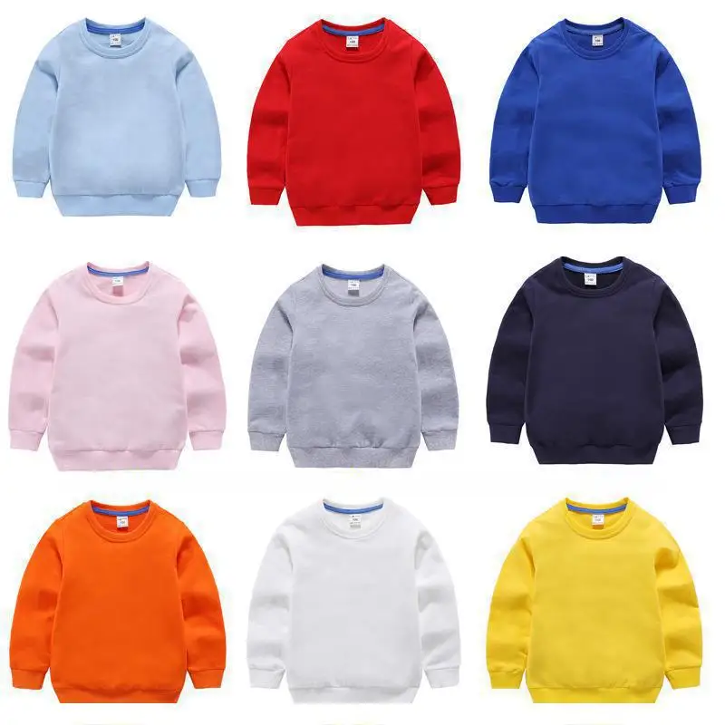 Children Autumn Sweatershirt Long Sleeved Solid Color Sweater Kids Designer Sweatshirt Cotton Plain Boys New Round Neck Shirt |