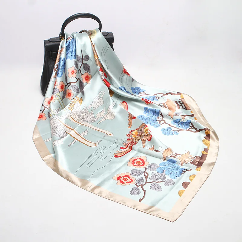 

Square Shawls and Wraps Silk Satin Head Scarf For Women Fashion Print Hijab Scarfs Female 90cm*90cm Neck Scarves For Ladies 2020