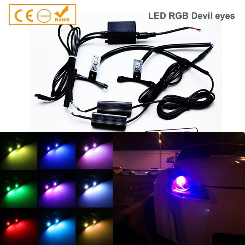 

Multi-color RGB Demon Eye LED devil eyes for projector lens with Wireless Remote For Car Motorcycle Headlights Projector Retrofi