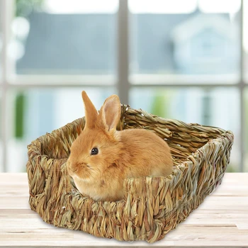 Natural Grass Hamster Bed Mat Rabbit Grass Mat Nest Cage Safe Chew Toy For Guinea Pig Rabbit Woven Bed Pets House Pet Supply 5