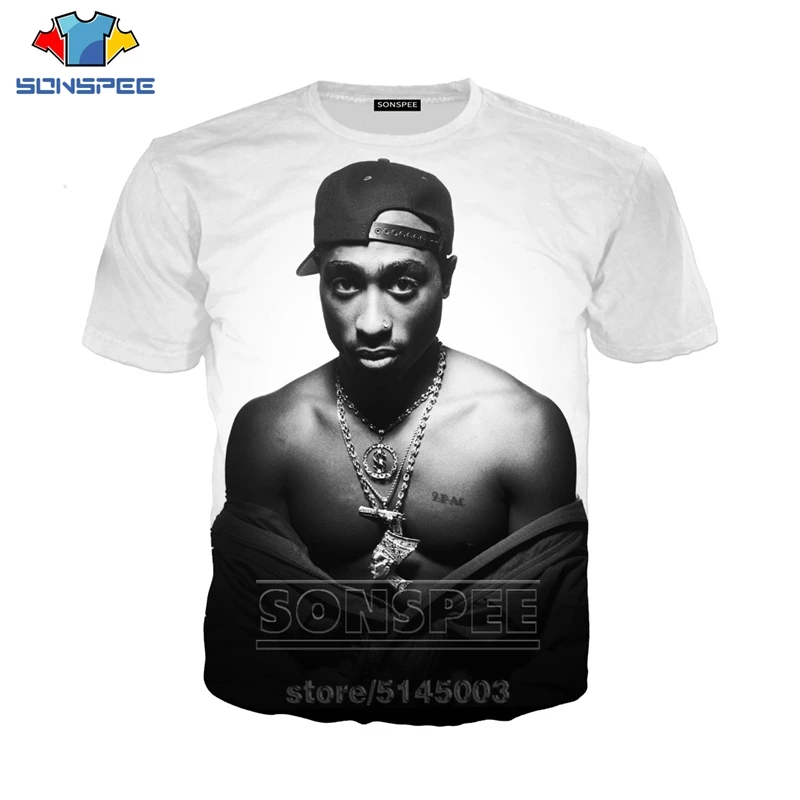 Футболка 2Pac Мужская и женская летняя с 3D принтом коротким рукавом хип хоп уличная