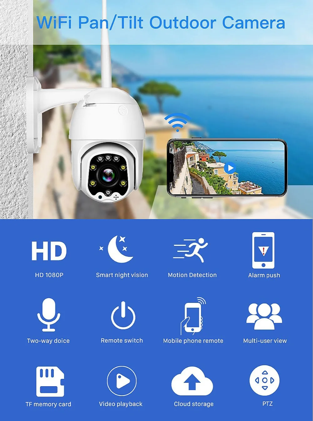 1080P Беспроводная PTZ wifi камера с зумом, скоростная купольная камера безопасности, ip-камера наблюдения, уличная IP66 ip-камера для хранения, CCTV, wifi, облачная ipcam