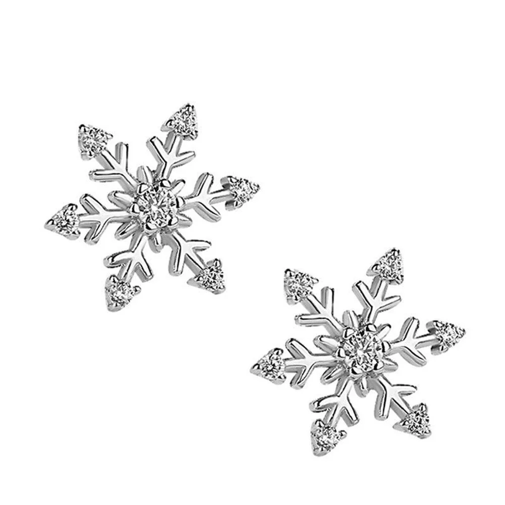 

1 Pair Crystal Rhinestone Snow Stud Earrings Fashion Elegant Silver Snowflake White Ear Stud Earrings Party Jewelry